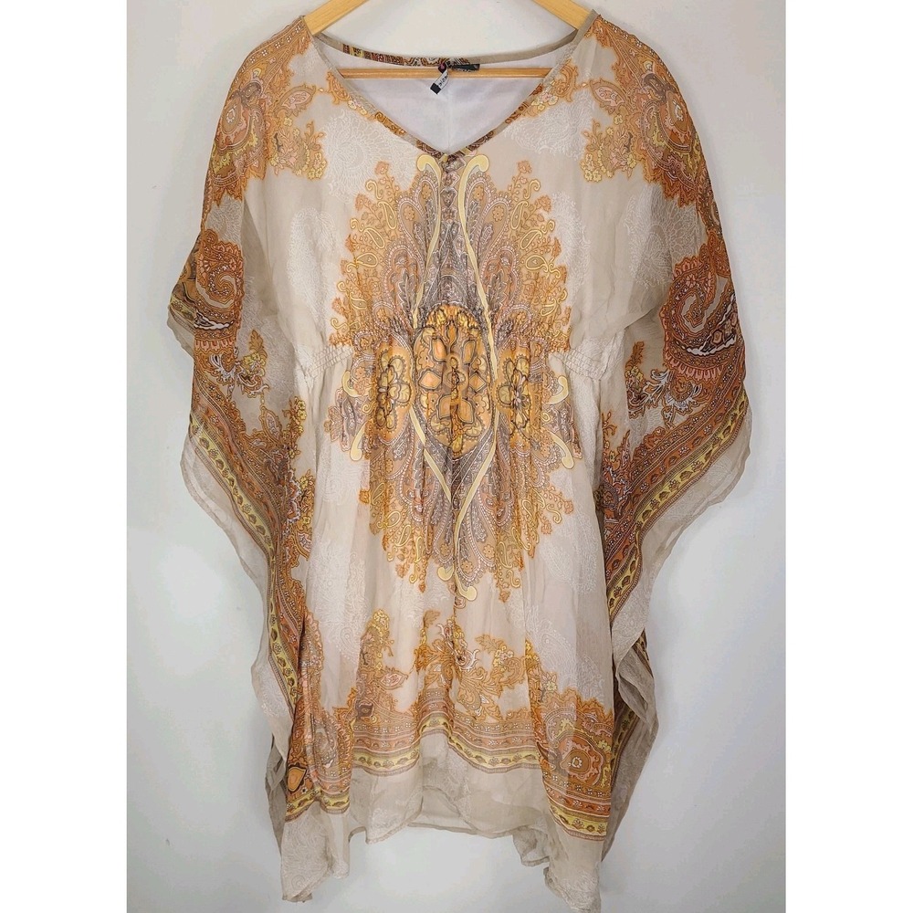 Love Chesley Dress Womens Boho Kaftan Sheer Paisley Poncho Top Medium Flowy